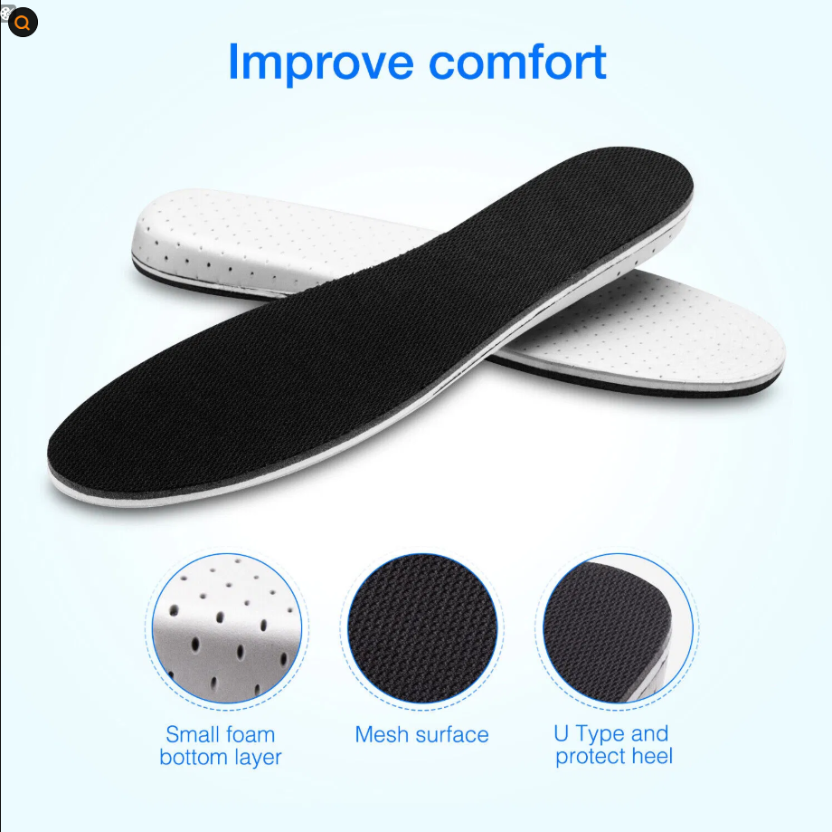 Torren Lift height insole details: small foam bottom layer, mesh surface and U-shaped heel cup